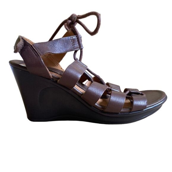 Naturalizer Onward Strappy Lace Up Wedge Sandals Women's Size 5 Brown Leather - Picture 1 of 15